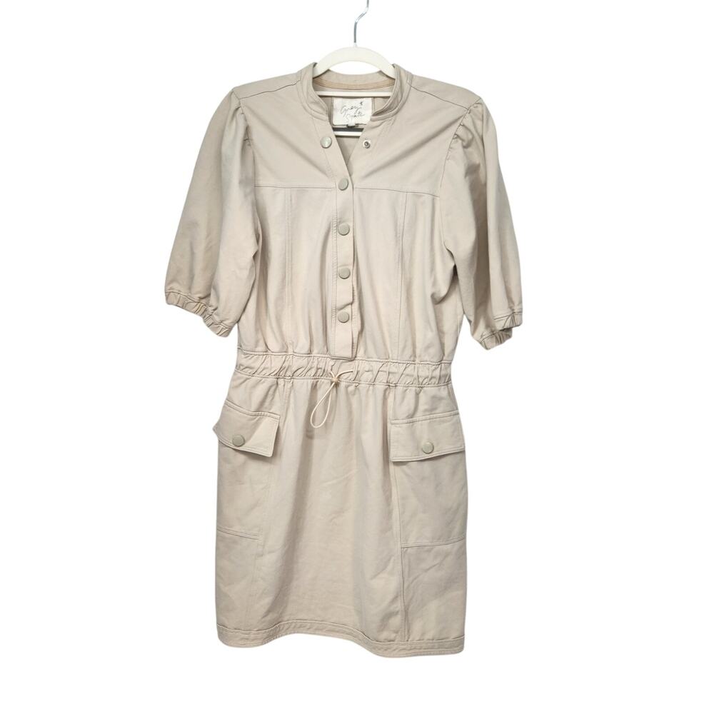 Grey State Ellis Oatmeal Short Puff Sleeve Mini Shirt Dress Women's‎ 2